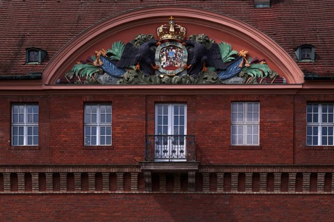 Coat of arms with two eagles and crown above gatehouse, main gate, Spandau Citadel, Spandau