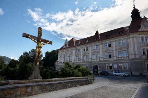 Fleischbruecke with town hall, Wolfsberg, Lavanttal, Carinthia, Austria, Europe