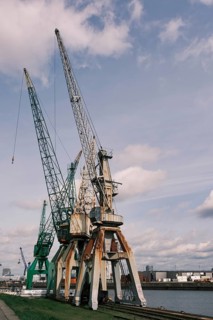 Old cranes in Hamburg harbour, Harbour Museum, Vintage, Hanseatic City of Hamburg, Hamburg,