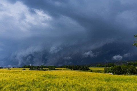 A thunderstorm cell moves over Porschdorf in Saxon Switzerland, thunderstorm, Porschdorf, Saxony,