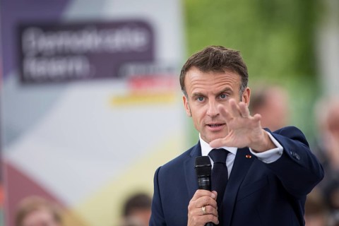Emmanuel Macron (President of the French Republic) at the stage talk in the dialogue forum at