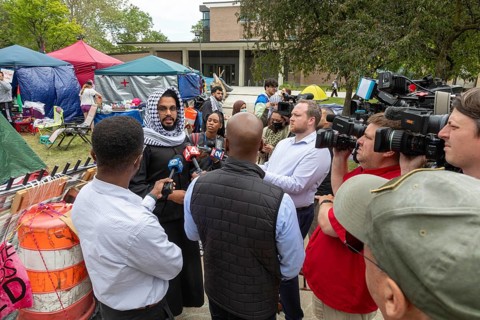 Detroit, Michigan USA, 28 May 2024, A tent encampment set up by students at the Wayne State