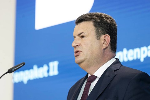 Hubertus Heil (SPD), Federal Minister of Labour and Social Affairs, recorded as part of a press