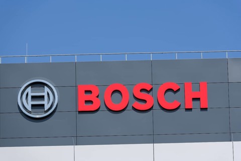 Logo of Robert Bosch GmbH on the facade of a building, Waiblingen, Baden-Wuerttemberg, Germany,