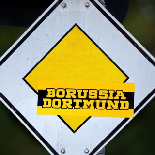 Right of way sign with Borussia Dortmund sticker, symbol photo, Dortmund, Ruhr area, North