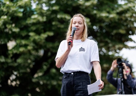 Carla Reemtsma, climate protection activist from Fridays For Future, during a reder for the climate