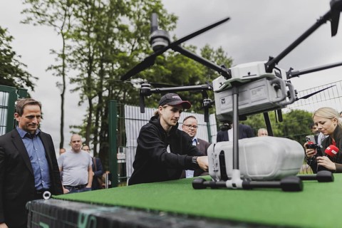 Covering of the delivery drone, taken during the opening ceremony of the drone delivery service