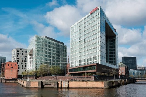 Mirror building in Hafencity, Hanseatic City of Hamburg, Hamburg, Germany, Europe