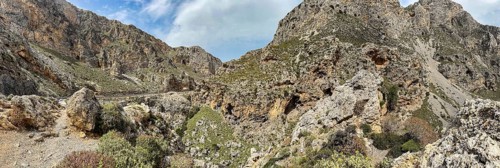 Panoramic photo Panorama of view into gorge of Kourtaliotiko Kourtalioti Kourtaliotiko gorge