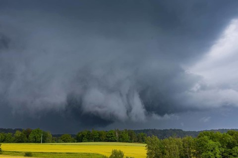 A thunderstorm cell moves over Porschdorf in Saxon Switzerland, thunderstorm, Porschdorf, Saxony,