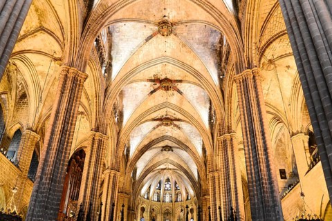 Interior, La Catedral de la Santa Creu i Santa Eulalia, Barri Gotic, Barcelona, Catalonia, Spain,