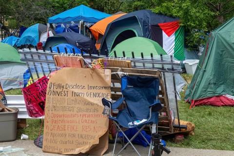 Detroit, Michigan USA, 28 May 2024, A tent encampment set up by students at the Wayne State