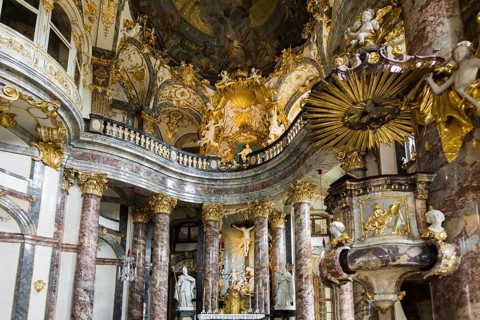 Interior view, Court Church, Wuerzburg Residence, UNESCO World Heritage Site, Wuerzburg, Lower