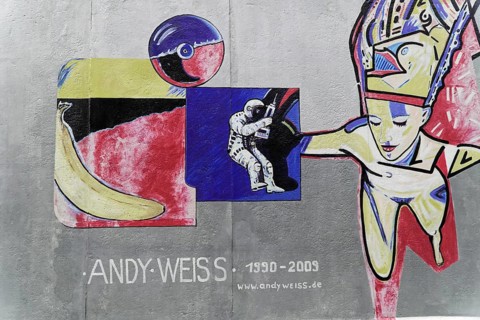 Graffiti on the Berlin Wall in the East Side Gallery, Berlin, Germany, Europe, Colourful graffiti