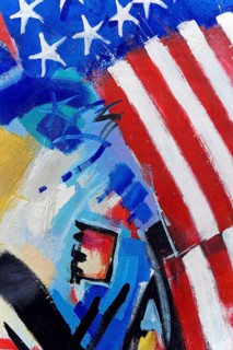 Abstract painting with an American flag and bold brushstrokes, Willy-Brandt-Haus, SPD Headquarters,