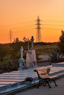 Large cemetery with tombs and religious symbols in Chiclana, Andalusia, Spain, Europe