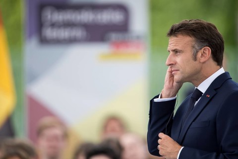 Emmanuel Macron (President of the French Republic) at the stage talk in the dialogue forum at