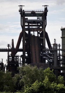 View of the listed Phoenix-West blast furnace from the Hympendahl spoil tip, Hoerde, Dortmund,