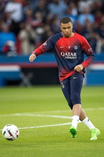 Football match, captain Kylian Mbappe' Paris St Germain has just scored 1-0 for Paris St Germain,