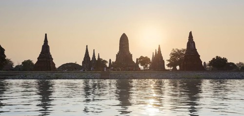 Wat Chaiwatthanaram temple at dusk, Ayutthaya, Thailand, Asia
