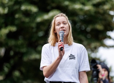 Carla Reemtsma, climate protection activist from Fridays For Future, during a reder for the climate