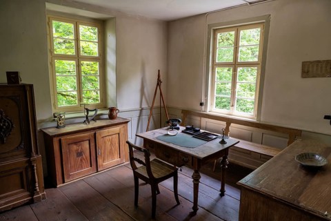 Office, office of the local mayor in the historic school and town hall, built in 1830, original