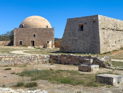 To the right of domed building ruins of former Sultan Ibrahim Mosque part of historic residence of
