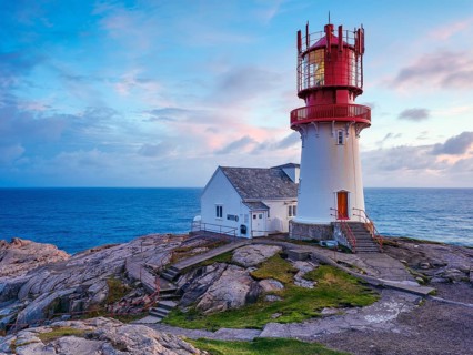 Sunset at Lindesnes lighthouse, Lindesnes, Vest-Agder, Norway, Europe