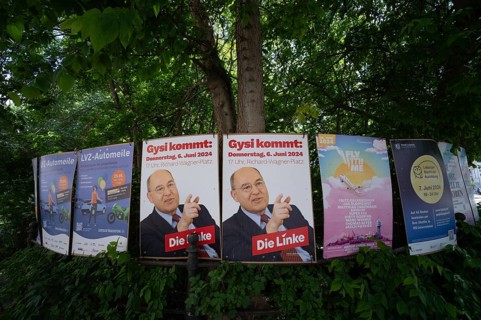 Election poster, Die Linke, Gregor Gysi is coming, European elections 2024, Leipzig, Saxony,