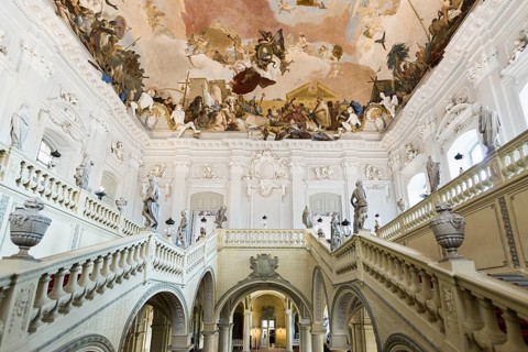 Staircase, fresco, ceiling painting by Tiepolo, Wuerzburg Residence, UNESCO World Heritage Site,