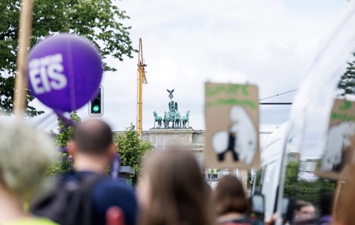 Demonstrators with signs at Fridays for Future, taken during the climate strike for the EU