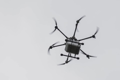 Delivery drone, photographed as part of the official opening of the drone delivery service