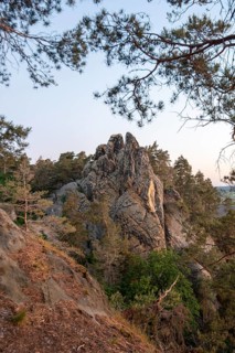 Sunrise at the Hamburg coat of arms, Devil's Wall in the Harz Mountains, Timmenrode, Saxony-Anhalt,