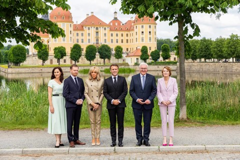 French President Emmanuel Macron visits the Federal Republic of Germany with his woman Brigitte, at