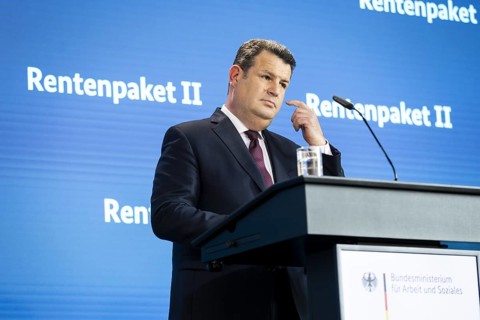 Hubertus Heil (SPD), Federal Minister of Labour and Social Affairs, recorded as part of a press