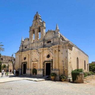 Facade with two doors Tor tor portals bells of two-aisled church built 1587 to 1600 in Arkadi