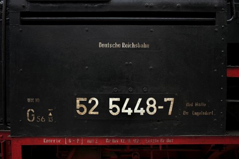 Type plate of the steam locomotive class 52 of the Deutsche Reichsbahn DR with tub tender, Witte