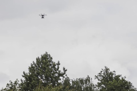 Delivery drone, photographed as part of the official opening of the drone delivery service