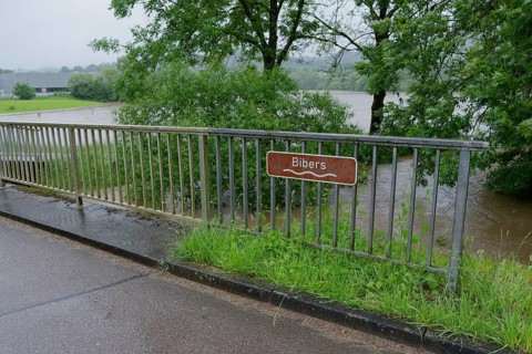 Flood in late spring 2024 at the mouth of the Beaver into the Kocher near Westheim, flood event,