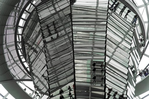 The dome of the Reichstag in Berlin. The architect Sir Norman Foster designed the steel and glass