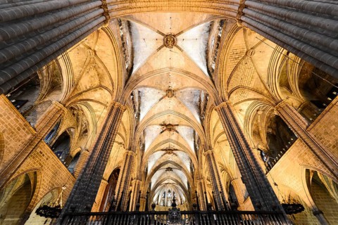 Interior view, La Catedral de la Santa Creu i Santa Eulalia, Barri Gotic, Barcelona, Catalonia,
