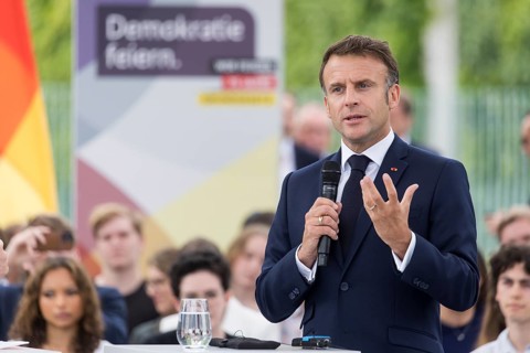 Emmanuel Macron (President of the French Republic) at the stage talk in the dialogue forum at