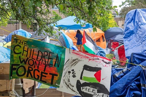 Detroit, Michigan USA, 28 May 2024, A tent encampment set up by students at the Wayne State