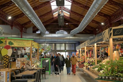 Market hall at the Fischerstaden, Rue des Ecoles, Colmar, Alsace, France, Europe