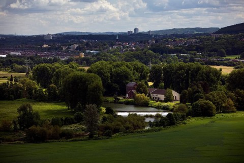 View of the Ruhr valley with the Volmarstein community waterworks, Wetter (Ruhr), Ruhr area, North