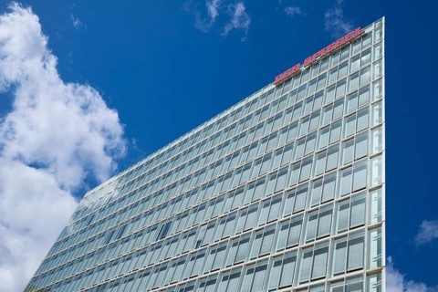 Mirror building in Hafencity, Hanseatic City of Hamburg, Hamburg, Germany, Europe