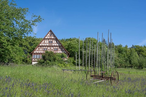 Traditionally built, old half-timbered house, Gasthaus Ochsen, open-air museum Neuhausen ob Eck,