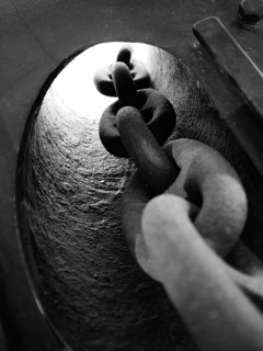 Old sailing ship in the Hamburg Harbour Museum, black and white, Hanseatic City of Hamburg,