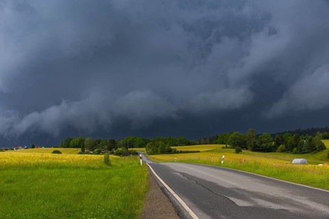 A thunderstorm cell moves over Porschdorf in Saxon Switzerland, thunderstorm, Porschdorf, Saxony,