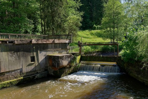 Weir in Rottal, Rot, Oberrot, Swabian-Franconian Forest Nature Park, Schwaebisch Hall, Rottal,